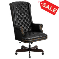Flash Furniture CI-360-BK-GG High Back Traditional Tufted Black Leather Executive Office Chair